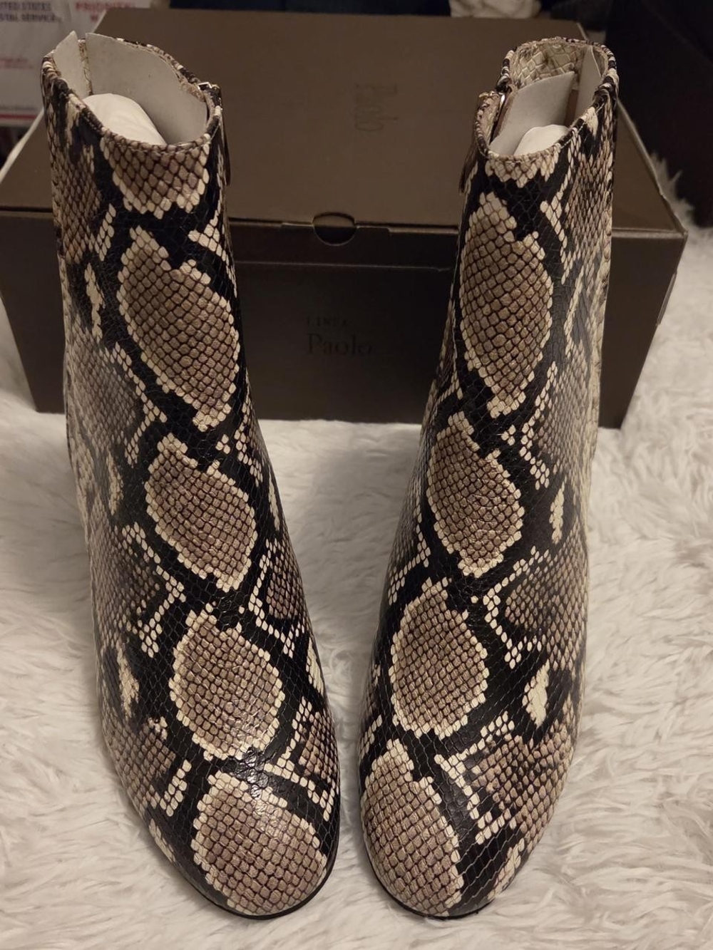 Linea Paolo Snake-Print Ankle Boots in Beige/Black - Women